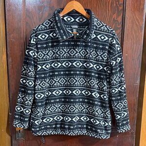 Eddie Bauer Black and White Zip Up Fleece Pullover
